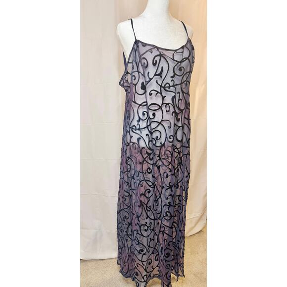 Vintage 90s Victoria’s Secret Burnout Velvet Sheer Purple Long Slip/Gown Large - Picture 1 of 12